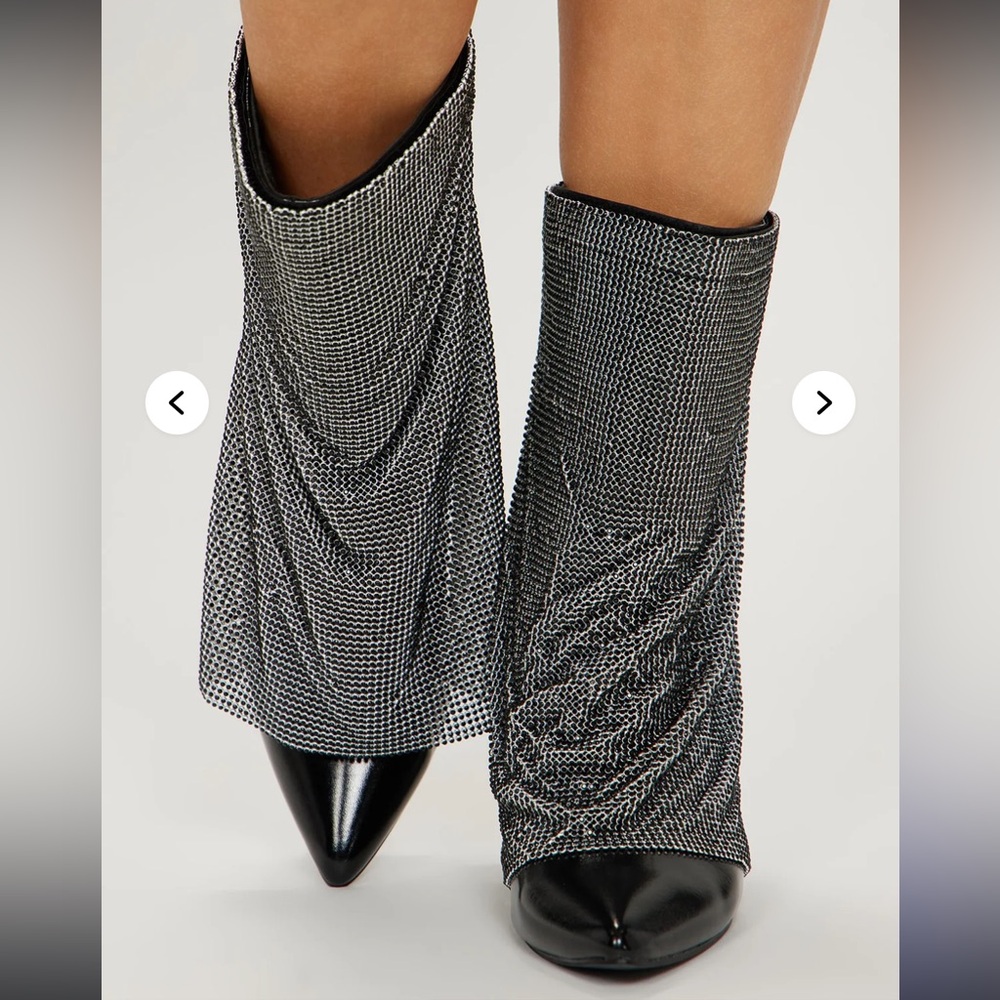 BRAND NEW!!!!! Fashion Nova “Loud and Clear Rhinestone Boots” Gunmetal